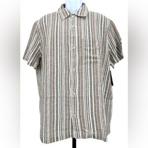 Liverpool Men’s XL Sage & Brown Stripe Linen Cotton Blend Short Sleeve Shirt NWT